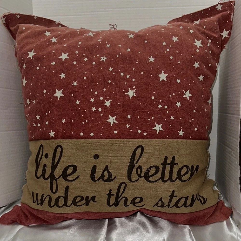 Primitives by Kathy Life Is Better Under The Stars Red Tan Accent Pillow 29646